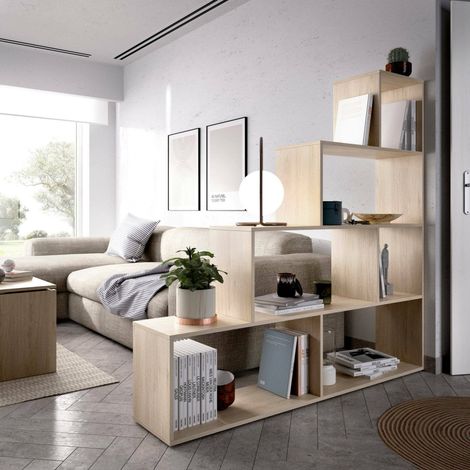 Libreria Orsaro, Scaffale da ufficio multiuso, Mobile biblioteca portalibri a 6 ripiani, 145x29h145 cm, Rovere (1/5)