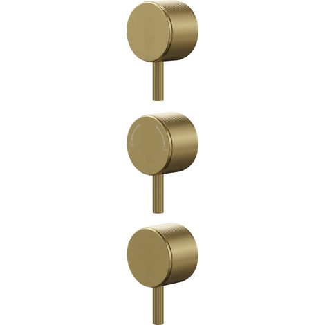 Colore Brushed Brass Industrial Style Fully Knurled Control Handle Set for Triple Shower Valve