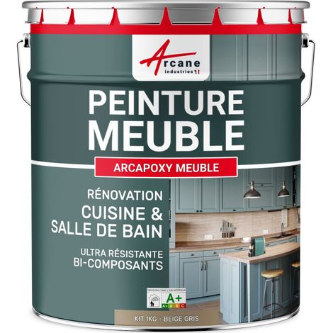 MÖBELFARBE FÜR KÜCHE UND BAD : Buntlack - Möbelfarbe abwaschbar - Möbellack - Epoxidfarbe | Epoxyfarbe - Grau-Beige RAL 1019 - Kit 1kgbis zu 12m² für 2 Schichten