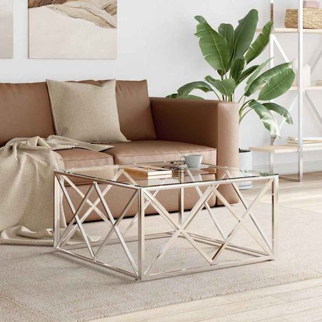 vidaXL Tavolino da Salotto 80x80x40 cm in Acciaio Inox e Vetro (1/5)