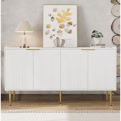 Buffet sideboard 4 portes avec étagères réglables 140 x 38 x 75 cm MDF blanc REDOM (1/5)
