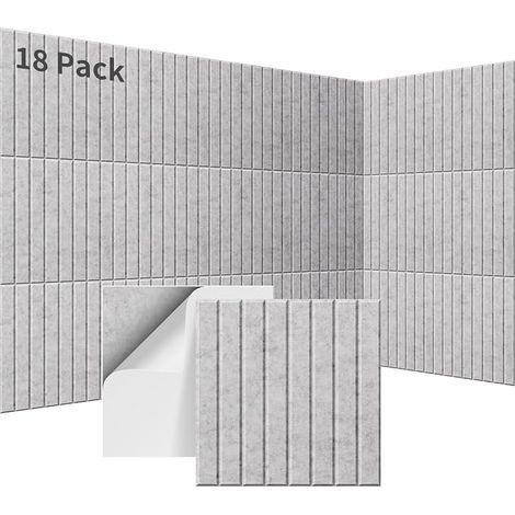 18 Pack of 17.44 m² Grooved Acoustic Panels Silver Grey (1/5)