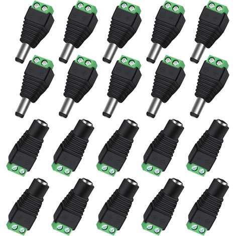 CSPARKV 10 Paar BNC/DC-Stecker und -Buchsen-Stromanschluss 2,1 x 5,5 mm für CCTV-Kamera/LED-Streifen