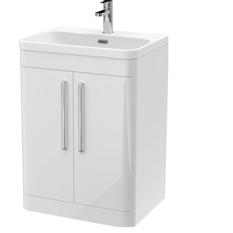 Balterley Aldershawe 600mm Floor Standing 2 Door Vanity Unit with Basin - Gloss White (1/4)