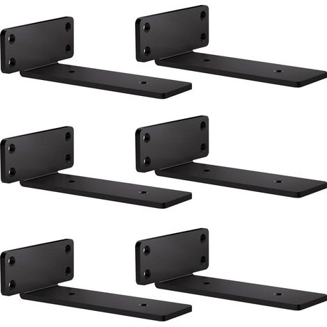 GDHZS- Lot de 6 supports d'étagère en métal noir L Supports d'étagère flottants 15 cm Équerre d'étagère flottante Supports d'étagère pour charges lourdes Supports d'étagère pour mur (charge maximale (1/5)