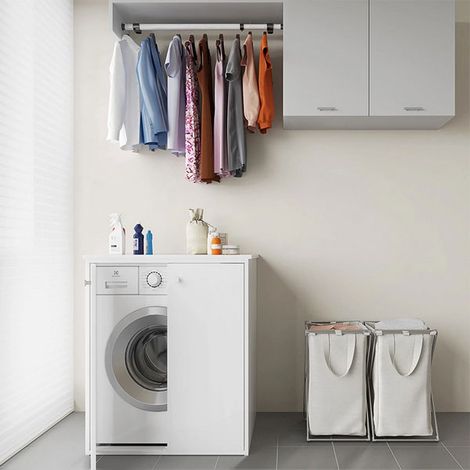 CR - Mobile lavatrice/asciugatrice in PVC resistente all'acqua con ante a chiusura magnetica L70 x P60 x H94 cm (completo di kit di fissaggio al muro)
