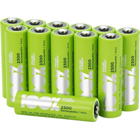 Piles rechargeables AA Lot de 12 - Batteries 1,2V - 100%Peakpower (1/5)