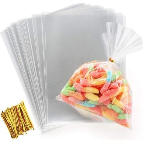 Sac Plastique Transparent 200pcs Sac OPP 15x20cmSachet Bonbon en Cellophane Sachet Transparent Cadeau avec Liens Torsadés 10cm pour Biscuit Bonbons Perles Bijoux Chocolats Cadeau-TREETALK (1/4)