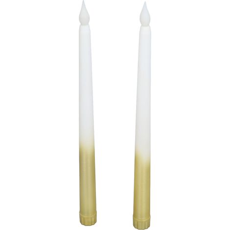 Lot de 2 bougies LED coniques sans flamme, alimentées par piles, pour fêtes, mariages, anniversaires, demi-brouillard doré (1/5)
