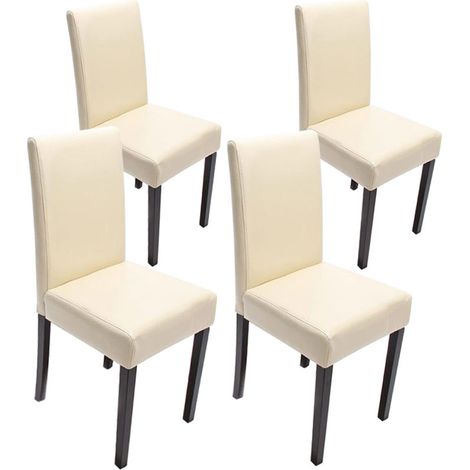 Lot de 4 chaises de séjour Littau, cuir reconstitué, crème, pieds foncés (1/2)