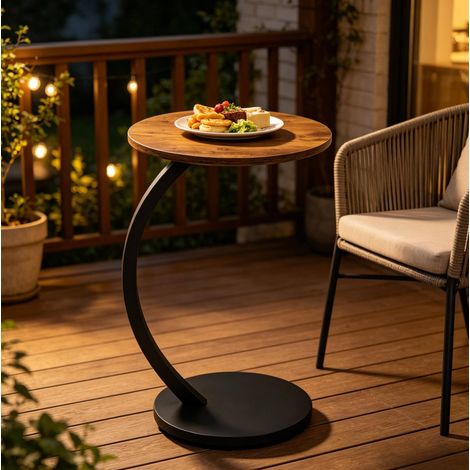 Mesa auxiliar en C 40x35x64.5 cm negro y vintage en MDF y metal, compacta y deslizante (1/5)