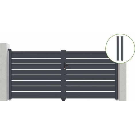 Puerta abatible 3,5m VOGEL H.160cm aluminio gris + 2 postes 20x20cm H.190cm (1/4)