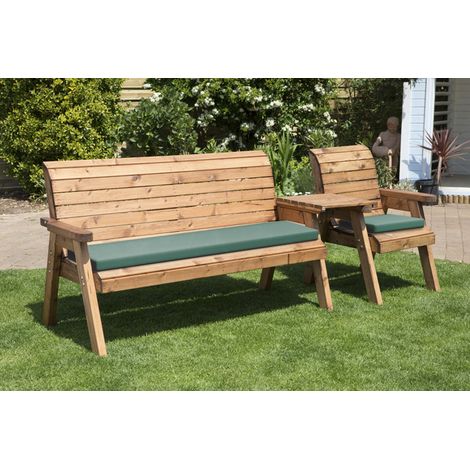 Four Seater Companion Set Straight with Cushions - W260 x D74 x H98 - Fully Assembled - Green