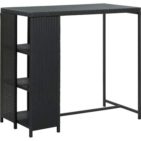 Table haute Table de bar - Mange-Debout avec rangement Noir 120x60x110 cm Résine tressée BV794816 - BonneVie (1/5)