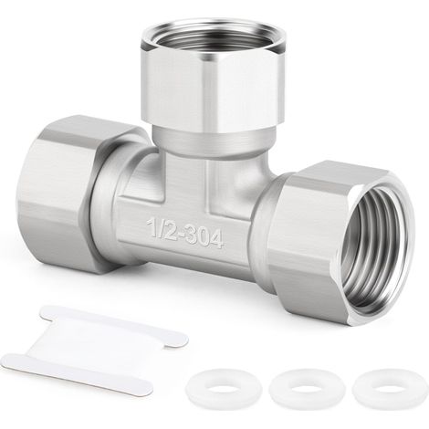 1 pièces Connecteur en T flexible et mobile 3 voies en acier inoxydable 304, raccord en T femelle 1/2" pour pulvérisateur, vanne d'angle, bras de douche (1/5)