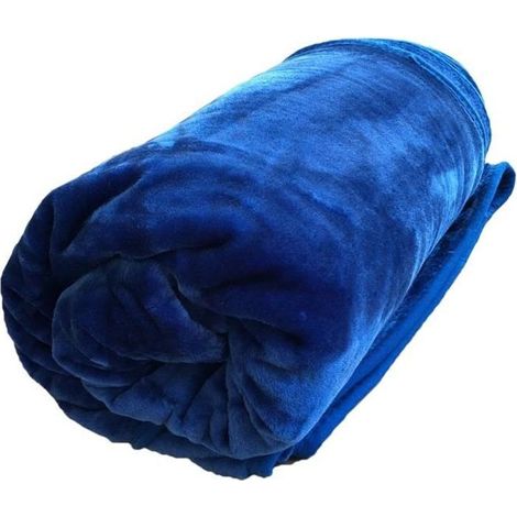 Plaid - Couverture en fausse fourrure de vison - 200 x 240 cm - Bleu marine - Luxe