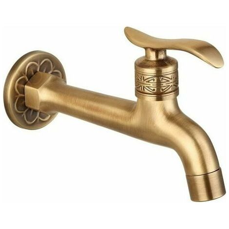 Grifo de baño de latón antiguo, grifo de pared de una sola manija para jardín al aire libre, grifo de agua fría de una sola manguera. (1/5)