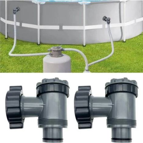 Valve d'entrée/sortie pour pompes de filtration Coleman, Intex, Bestway pour piscines hors sol, pièces de rechange pour pompes de piscine, pour tuyau de 1-1/2 pouce (paquet de 2) (1/4)