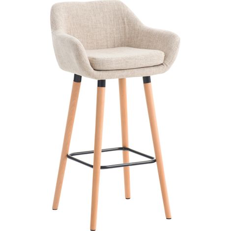 Sgabello da bar lounge x1 Seduta dal design scandinavo in tessuto color crema gambe in legno poggiapiedi in metallo 100004922