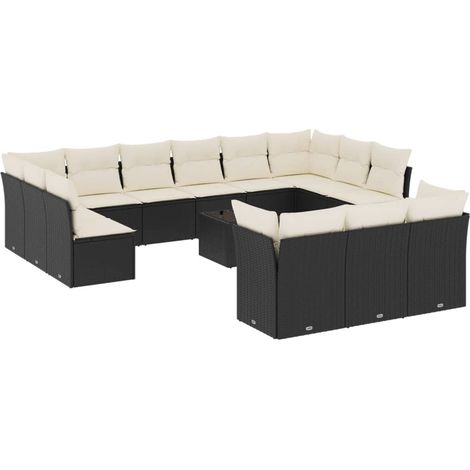 Salon de jardin avec coussins 14 pcs noir résine tressée (1/3)