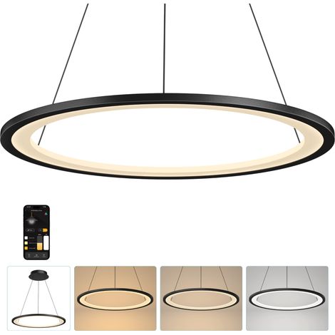 Mai & Mai Pendelleuchte Esstisch, 60cm LED Moderne Hängelampe, stufenlos dimmbar 3000K–6000K, höhenverstellbare Design 30W Esstischlampe mit Fernbedienung & Wandschalter, Luvina01, Sandschwarz (1/5)