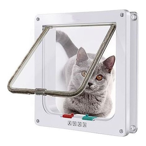 Chatière pour Chat, Chatière Verrouillable à 4 Voies pour Chat, Petit Chien, Facile à Installer et à Utiliser(M,Blanc,20x19x1.8cm) (1/5)