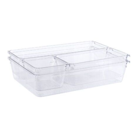 Sollbry Boite Stockage pour Tiroir, Grand Bac Plastique pour Couverts et Autres Accessoires, Transparent,ensemble de 4 pièces (1/5)