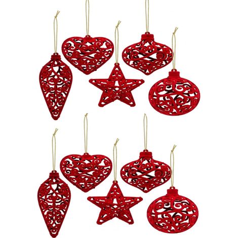 Set 10 Decorazioni Natalizie Rosse Effetto Velluto 13 cm da Appendere  Addobbi Natalizi Assortiti con Cuore Stella Sfera Pigna Traforati per Albero di Natale Vetrine e Allestimenti Casa ELEGANTI (1/5)