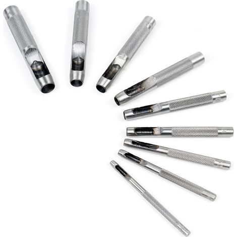 XPOtool Locheisen Set 3-12mm 9tlg Lochschneider aus Carbonstahl für Leder, Gummi, Weichplastik etc.