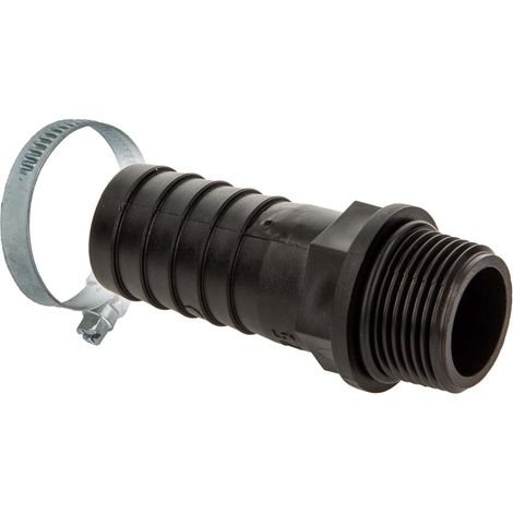tecuro gerade Schlauchtülle Ø 25 mm x 3/4 Zoll AG mit O-Ring NBR, mit Edelstahlschlauchschelle, PP-schwarz (1/5)