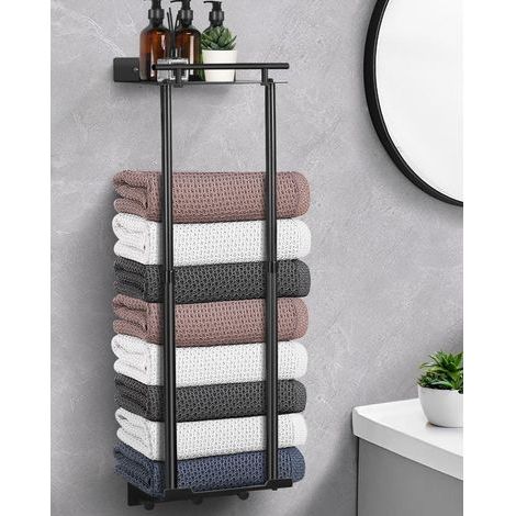 1 - Porte Serviette - Étagère Salle De Bain - Extensible 41-72cm Et Fixe 81cm - Avec Crochets Et Rangeement - Pour Douche Et Toilettes - Noir (1/5)