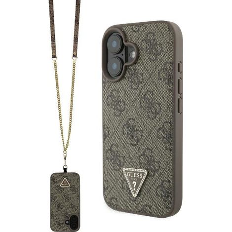 Funda rígida de cuero Guess GUHCP16SP4TDSCPW para iPhone 166.1 (marrón/marrón) con logo metálico y detalles de strass. (1/5)