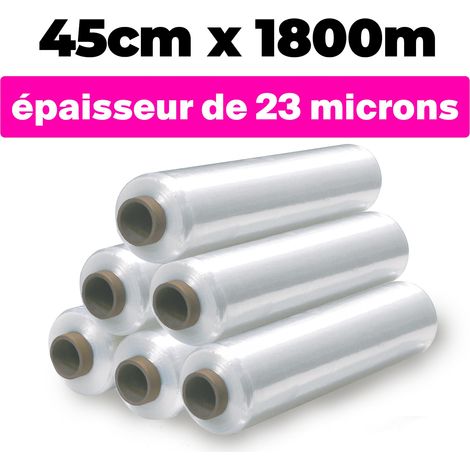 LOT DE 6 ROULEAUX FILM ÉTIRABLE TRANSPARENT 45cmx1800m et