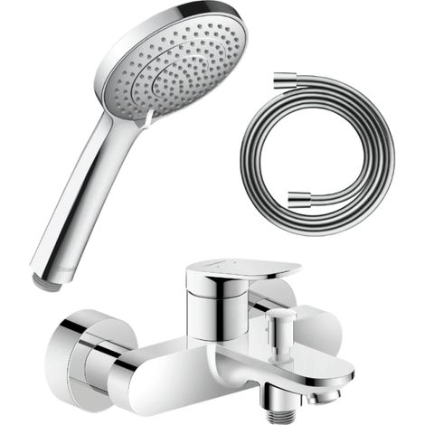 Conjunto de mezclador mécanico para bañera/ducha DURAVIT Wave + cabezal de ducha universal 3 chorros + manguera de 160 cm en cromo pulido (1/5)