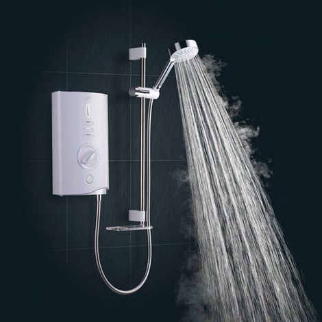 Mira Sport MAX AirBoost Electric Shower 9.0kW White Chrome Riser Rail 12cm Head (1/5)