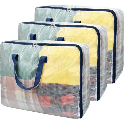 Sac De Rangement Transparent Avec Fermeture Eclair - 75 L - Pour Vêtements Literie Jouets Couvertures - 3 Pièces (1/5)