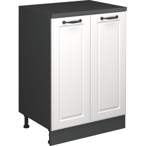 Küchenschrank für Dachschrägen R-Line, Weiß Landhaus, 60 cm ohne Schräge mit 2 Türen, Vicco (1/5)
