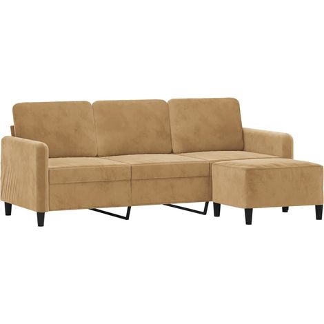 vidaXL Canapé à 3 places avec repose-pieds Marron 180 cm Velours