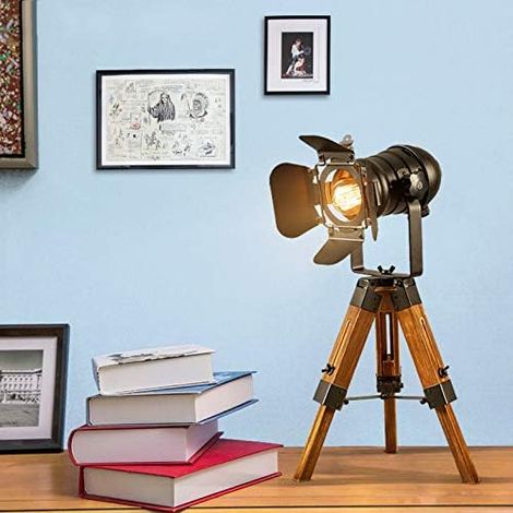 LED Lampe Vintage Cinéma Noire Trépied Industriel, Ideal pour Restaurants, Salles des fêtes, Salon ou salle à manger, Boutiques et commerces