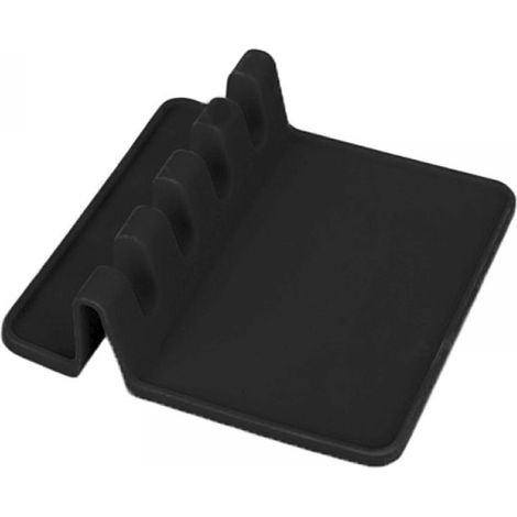 Support Pour Ustensiles De Cuisine - En Silicone Résistant À La Chaleur - Avec Rainures Multiples - Pour Cuillères Spatules Et Ustensiles - Noir - 2 Pièces (1/5)