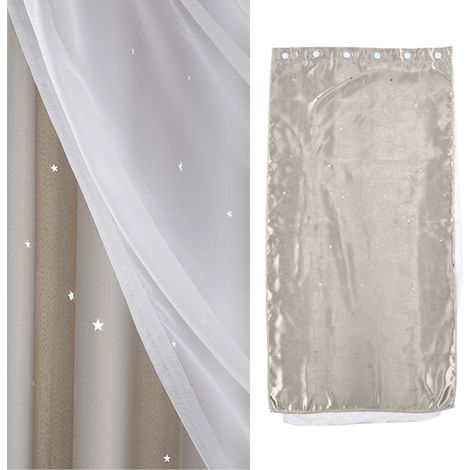 Rideaux transparents à double épaisseur et motif étoiles ajourées, parfaits pour les chambres et les salons romantiques de style princesse, rideaux tendance prêts à poser beiges à étoiles ajourées. (1/5)