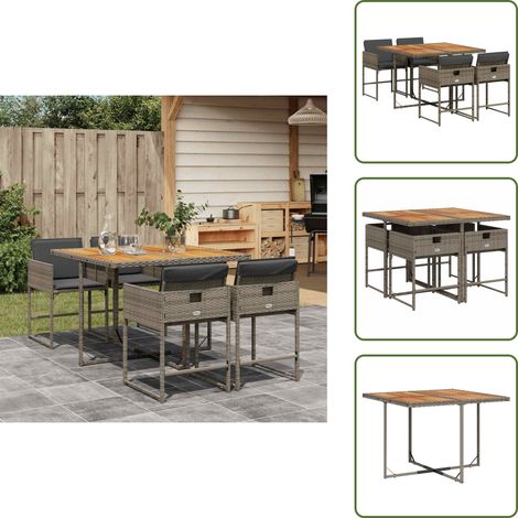 Cuscini da giardino - vidaXL Set da Pranzo da Giardino 5 pz con Cuscini in Polyrattan Grigio - Rattan PE