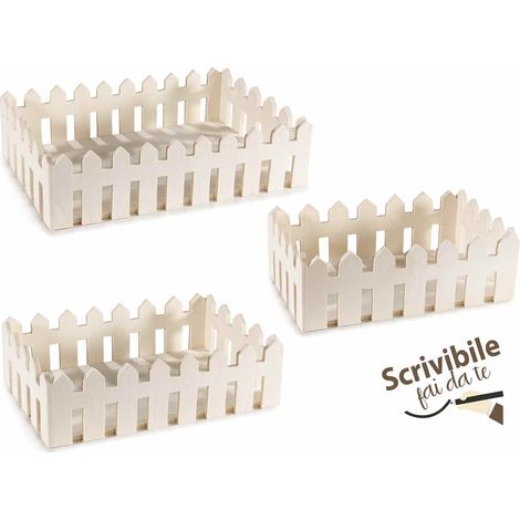 Paniers cagettes en bois naturel façon palissade, lot de 2, grand : 29 x 20 x H. 7,5 cm