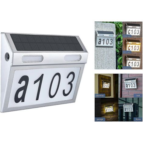 Numéro de maison lumineux, panneau d'adresse solaire étanche pour maison, cour, jardin, porte (1/4)