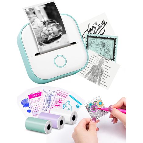 Memoking Mini Imprimante - Imprimante à Autocollants T02 Mini Thermique Imprimante Portable D'autocollants sans Encre Poche Bluetooth Imprimante pour Notes D'étude,Diagrammes Anatomiques,Photos (1/5)
