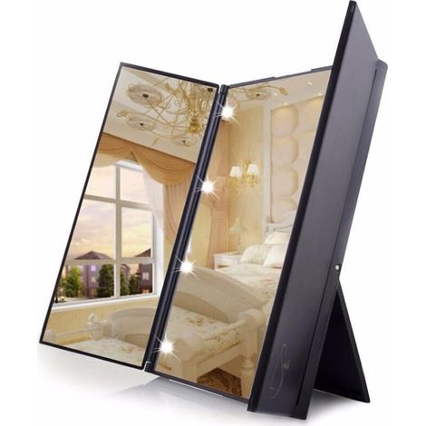 Miroir Maquillage LED sur Pied, 8 Lumières, Rechargeable, Portable pour Salle de Bain et Voyage, Éclairage Naturel (1/4)