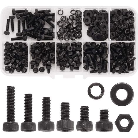 Kit Vis Boulons Écrous Rondelles M3 - Acier Allié Oxyde Noir - Pour Automobile Moto Bateau Maison - 300 Pièces (1/5)