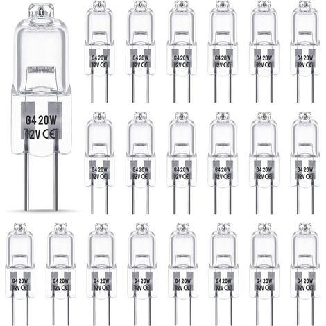 RHG Ampoule Halogene G4 12V 20W, Ampoule G4, Ampoule Halogène Dimmable G4, 2800K blanc chaud，Pas de Scintillement, Base G4 BI-pin Capsule Transparente pour Lustres en Cristal, 20 Pièces