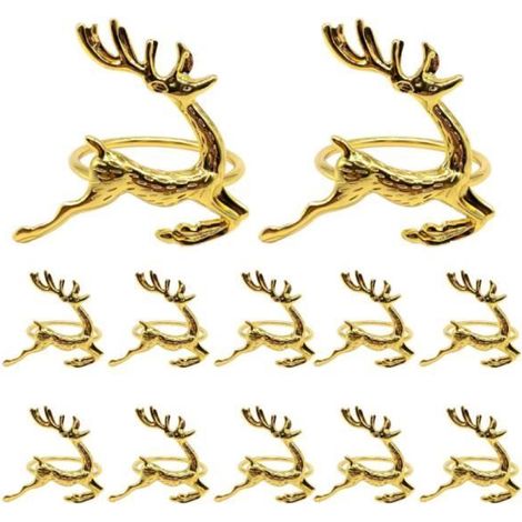 Rond de serviette - Noël - Rennes - 12 pièces - Or - Fer (1/4)