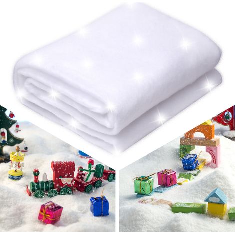 (Vakuumverpackt, Maße: 32 x 22 x 5 cm, Material: PET) Künstliche Schneeflockendecke 80 x 240 cm, Schneeflocken-Baumwolle, Schneelandschaftsmuster, Schneerolle, Kunstschnee, Weihnachtsschnee, Schneedec (1/2)